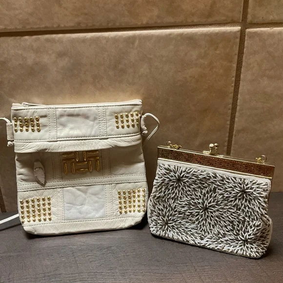 Lot of 2 purses BUNDLE Elegant White and Gold Women's Bag Set Vintage beaded - Picture 12 of 12
